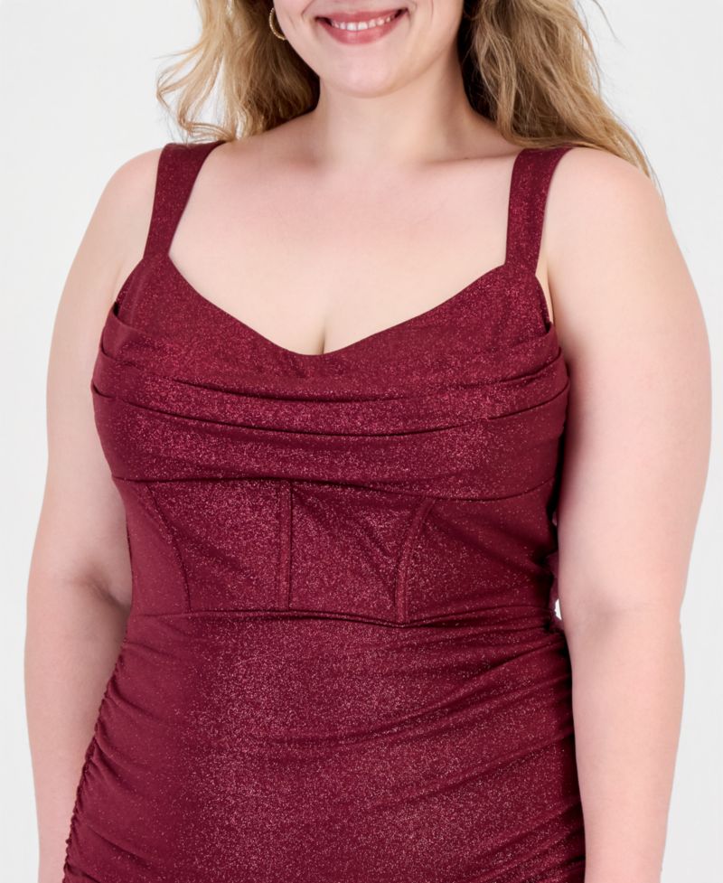 Plus Size Glitter Knit Drape Front Long Cowl Neck Dress