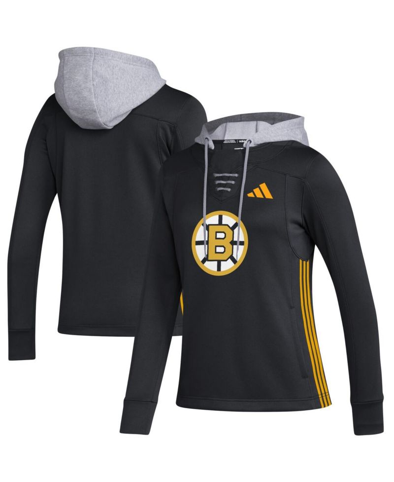 Women's Black Boston Bruins Refresh Skate Lace AEROREADY Pullover Hoodie
