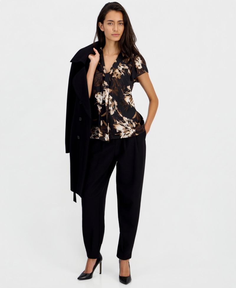 Women's Tie-Neck Short-Flutter-Sleeve Blouse