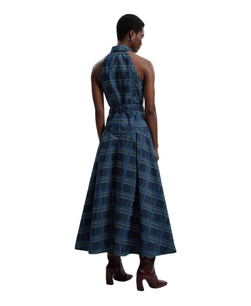 Women's Check Taffeta Belted Maxi Shirt Dress