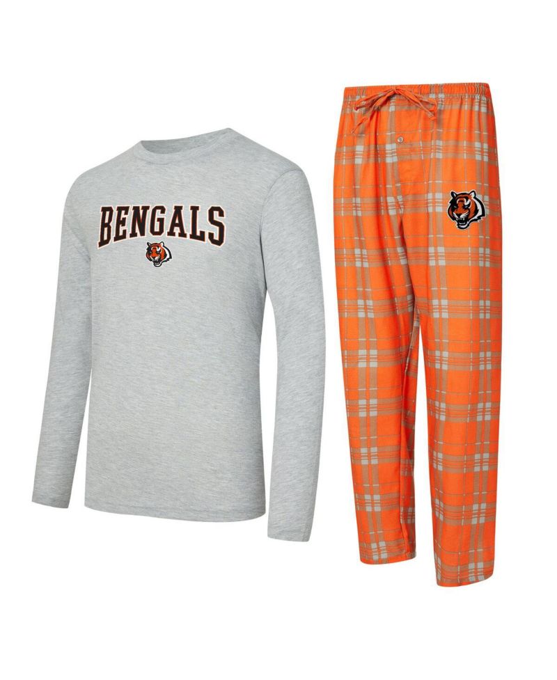 Men's 2-Piece Orange/Gray Cincinnati Bengals Regulate Long Sleeve T-Shirt and Plaid Pants Set