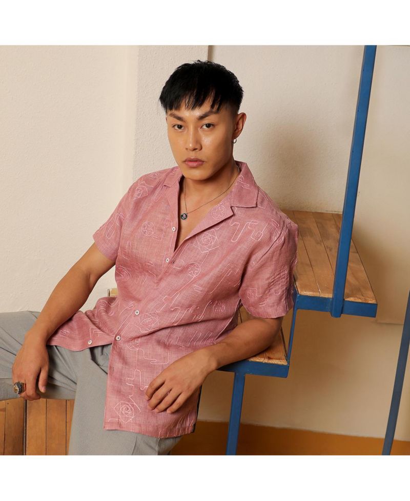 Men's Rouge Pink Embroidered Lined Shirt
