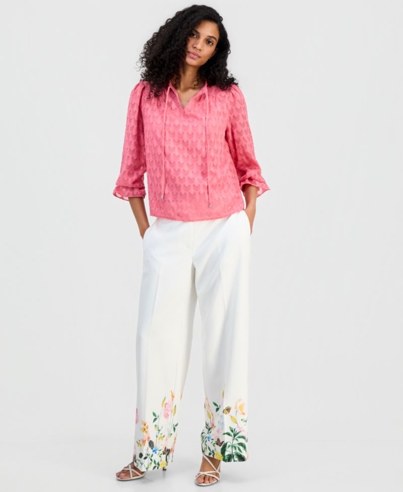 Women's Textured Tie-Neck Top
