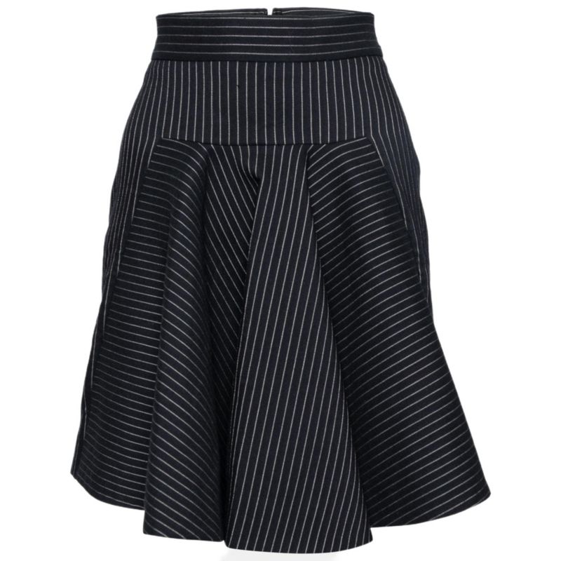 Women's Black Cotton Striped Flared Mini Skirt