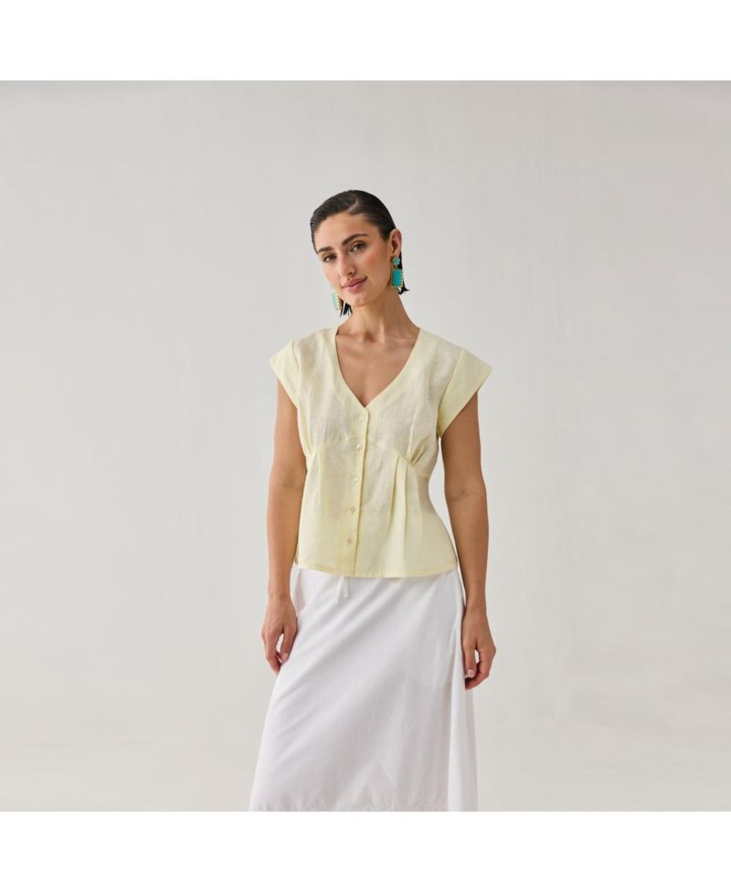 Women's The Deep V Neck Top in Butter Lemon