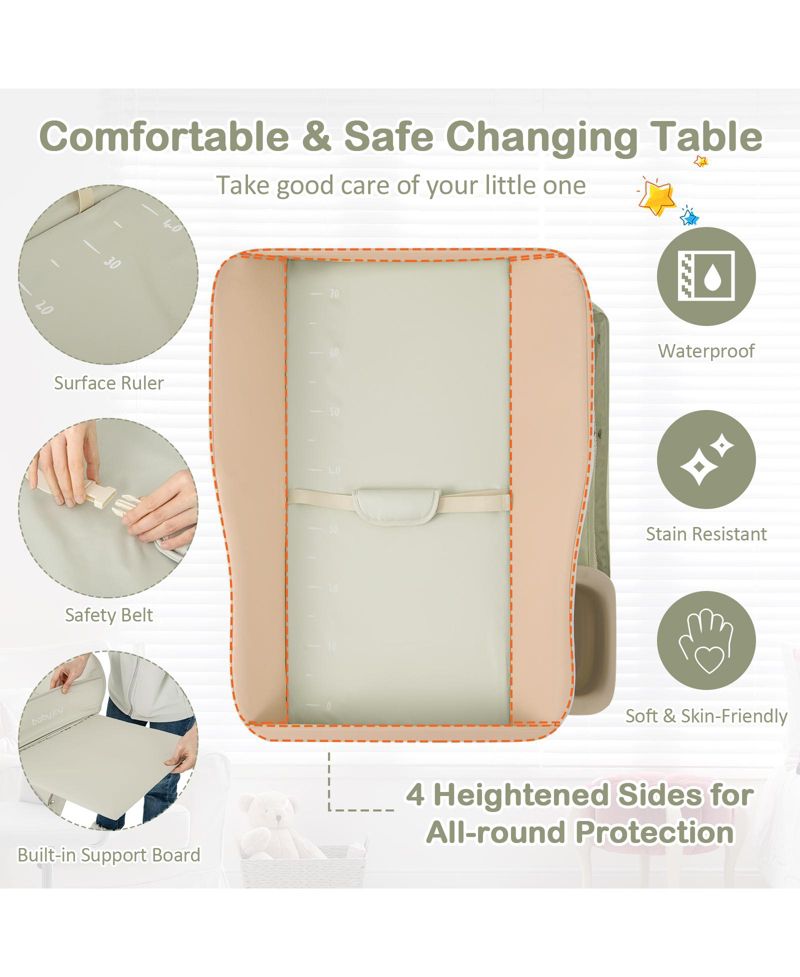 Portable Baby Changing Table with Water Basin and Rolling Wheels for Nursery