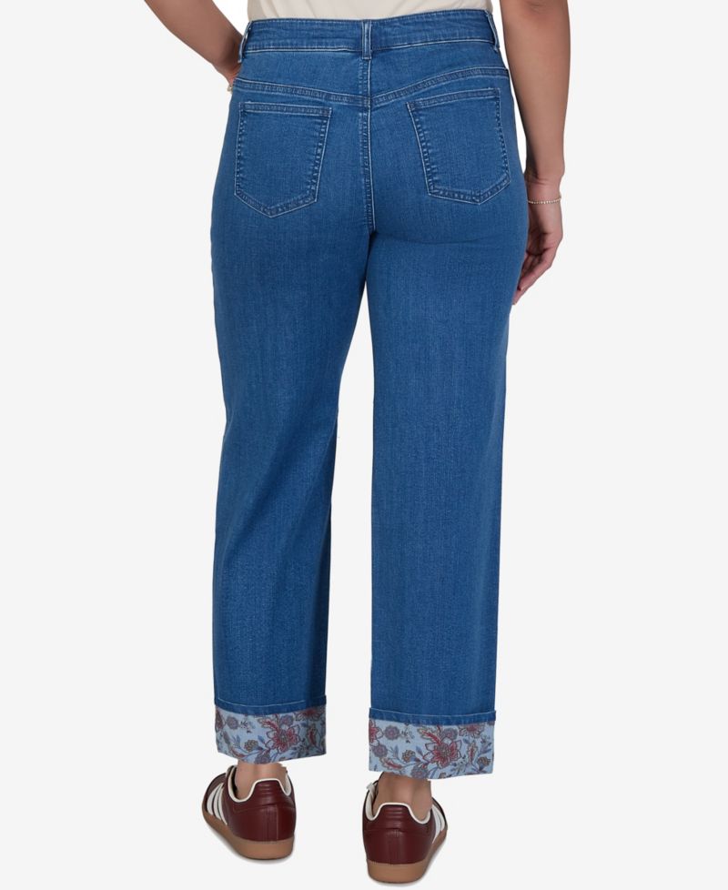 Plus Size Floral Cuff Stretch Ankle Jeans