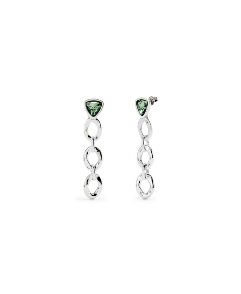 Silver Plated Dazzling Green Crystal Drop Earrings