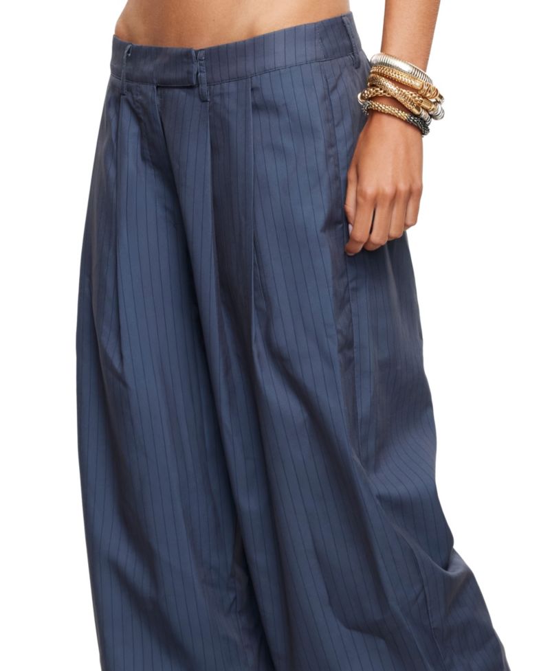Women's Hills Pleated Pinstripe-Print Wide-Leg Trousers