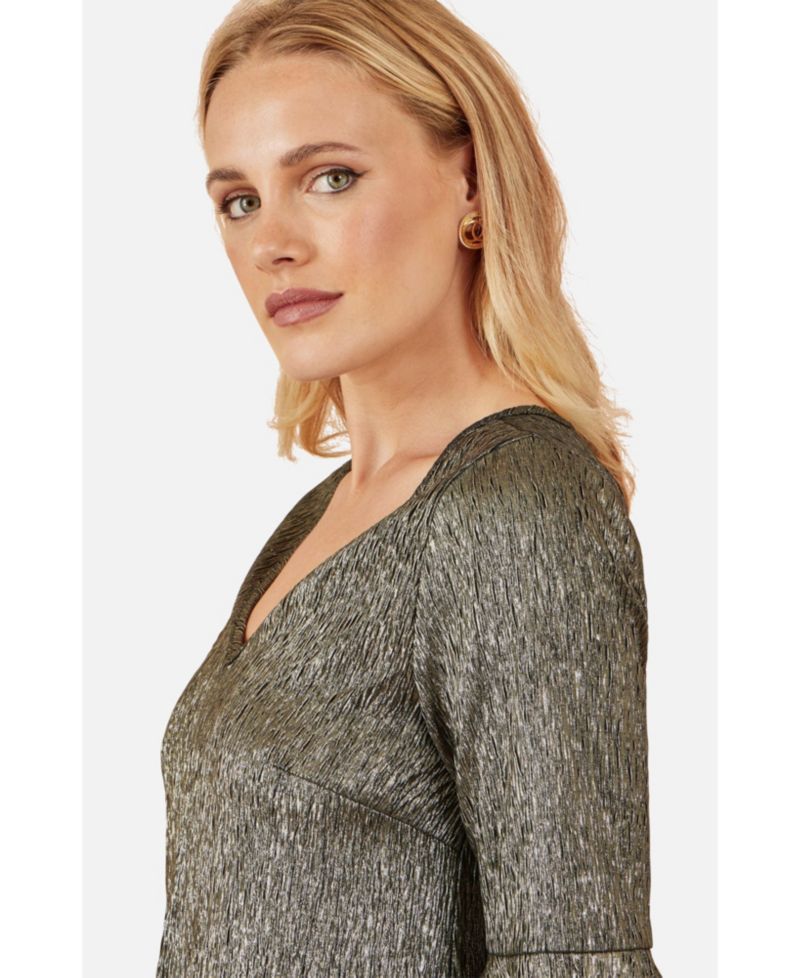 Women's Fluted Sleeve Metallic Stretch Top