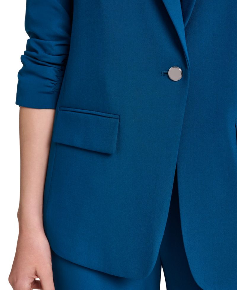 Women's Ruched 3/4-Sleeve Notch Collar One-Button Jacket