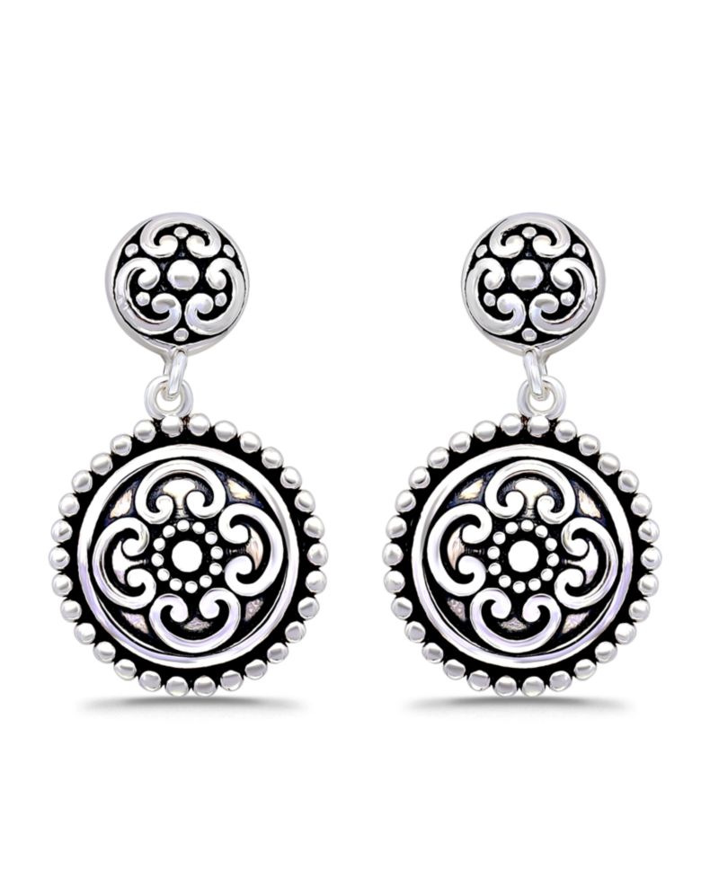 Oxidized Round Celtic Style Post Drop Earrings
