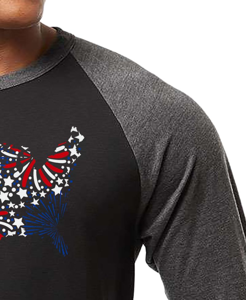 Men's USA Fireworks and Stars Word Art Raglan-Sleeve T-Shirt