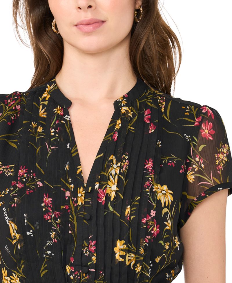 Women's Floral-Print Pintuck Short-Sleeve Shirtdress