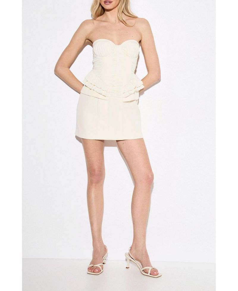 Women's Premium Sweetheart-Neck Shirred-Bust Peplum Mini Dress