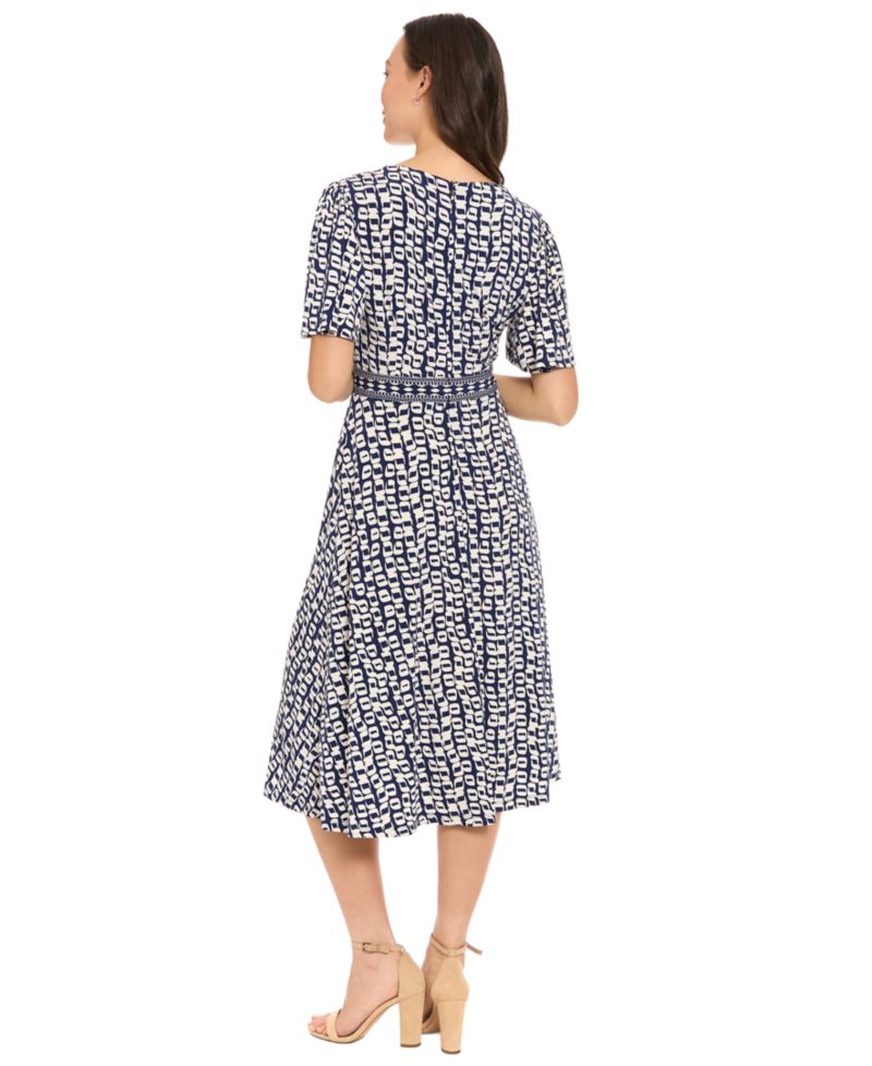 Women's Framed V-Neck Flutter-Sleeve Flare Dress