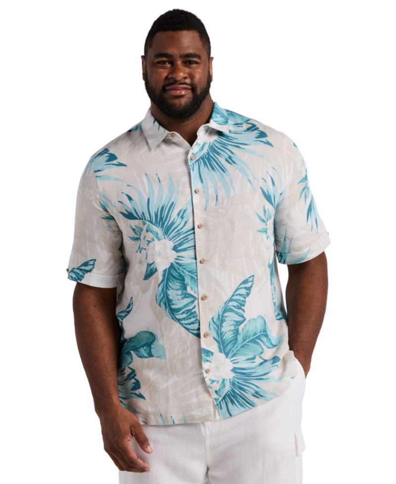 Men's Big & Tall Linen Blend Palm Print Shirt