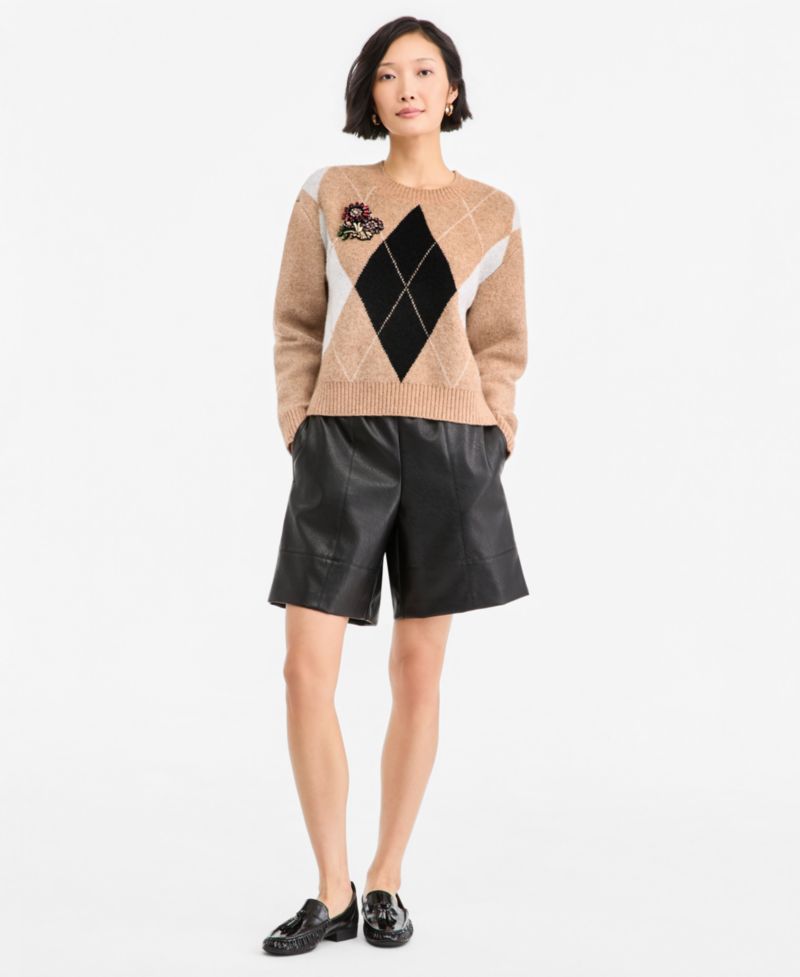 Women's Argyle Crewneck Pullover Sweater