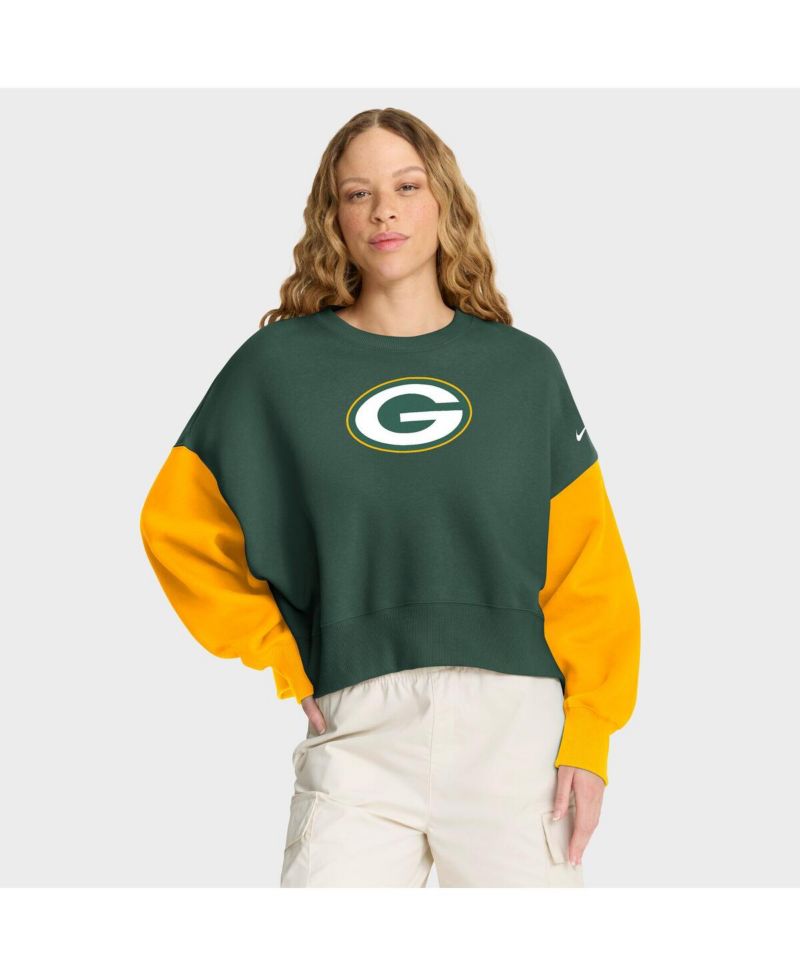 Women's Green Green Bay Packers Oversized Color Block Pullover Sweatshirt