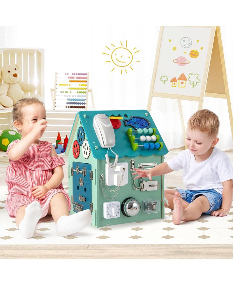 Montessori Playhouse with Sensory Games and Interior Storage, Blue Kids Play Tent