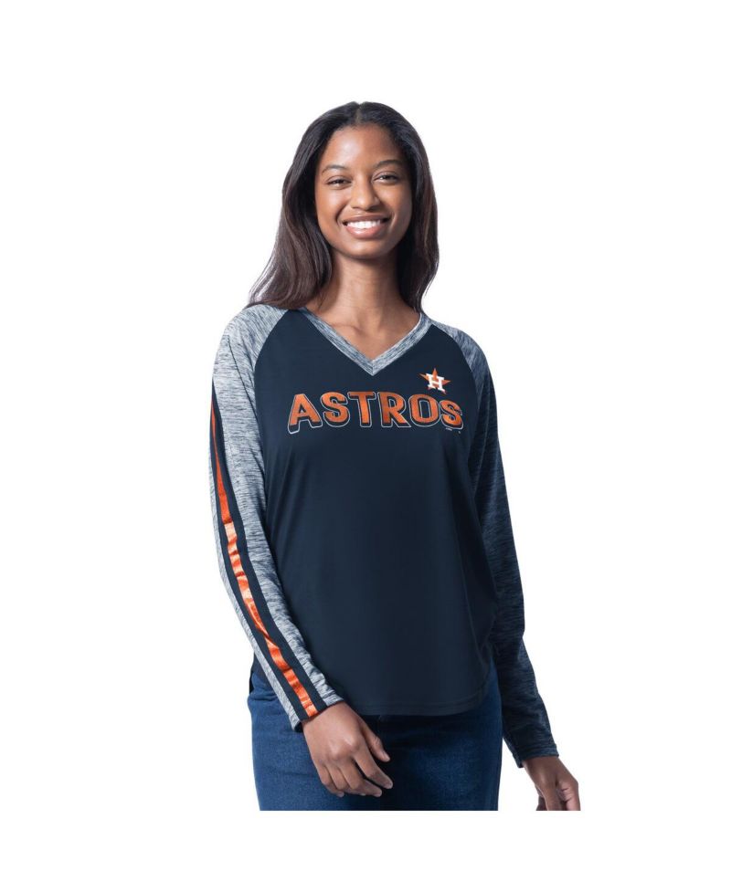 Women's Navy Houston Astros Top Dog Raglan Long Sleeve V-Neck T-Shirt