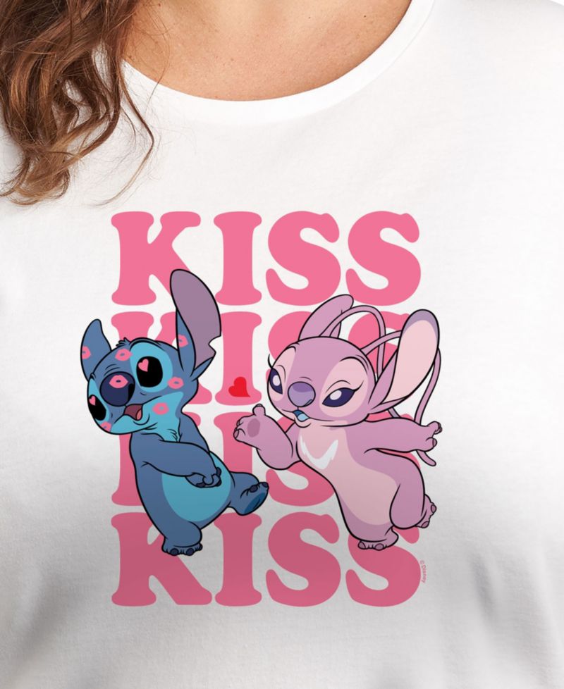 Plus Size Stitch Valentines Day Kiss Kiss Kiss Graphic Crew Neck T-Shirt