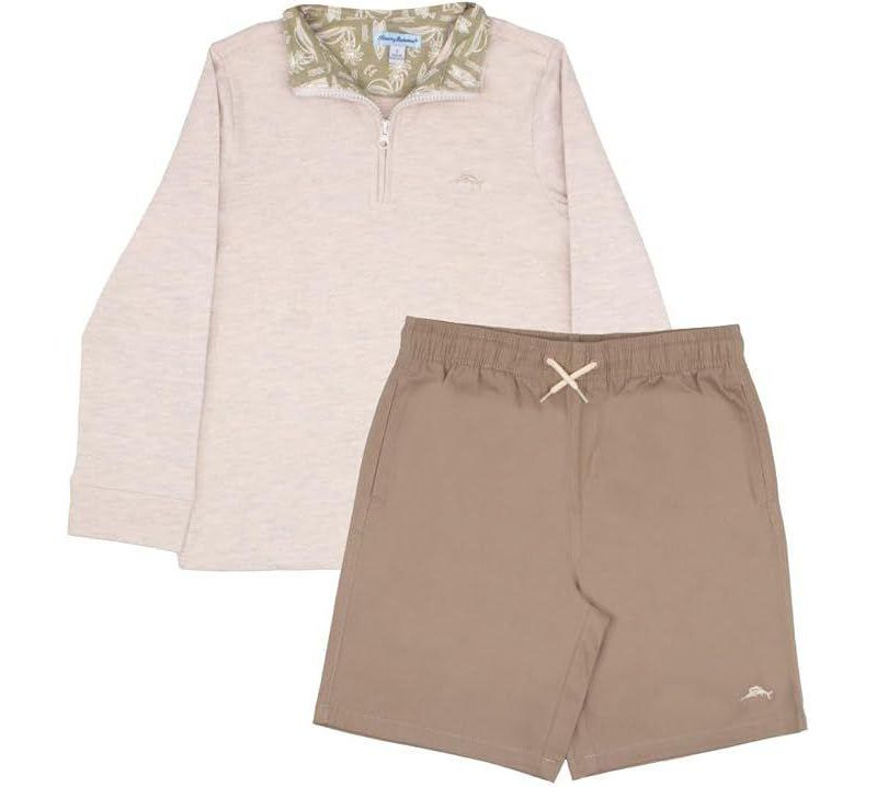 Boys Long Sleeve Quarter Zip Shirt and Short Outfit Set