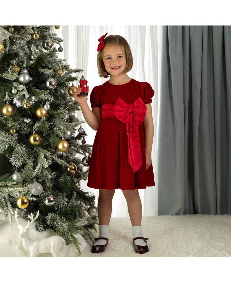 Toddler Girls' 2T-5T Crushed Velvet Puff-Sleeve Bow Dress