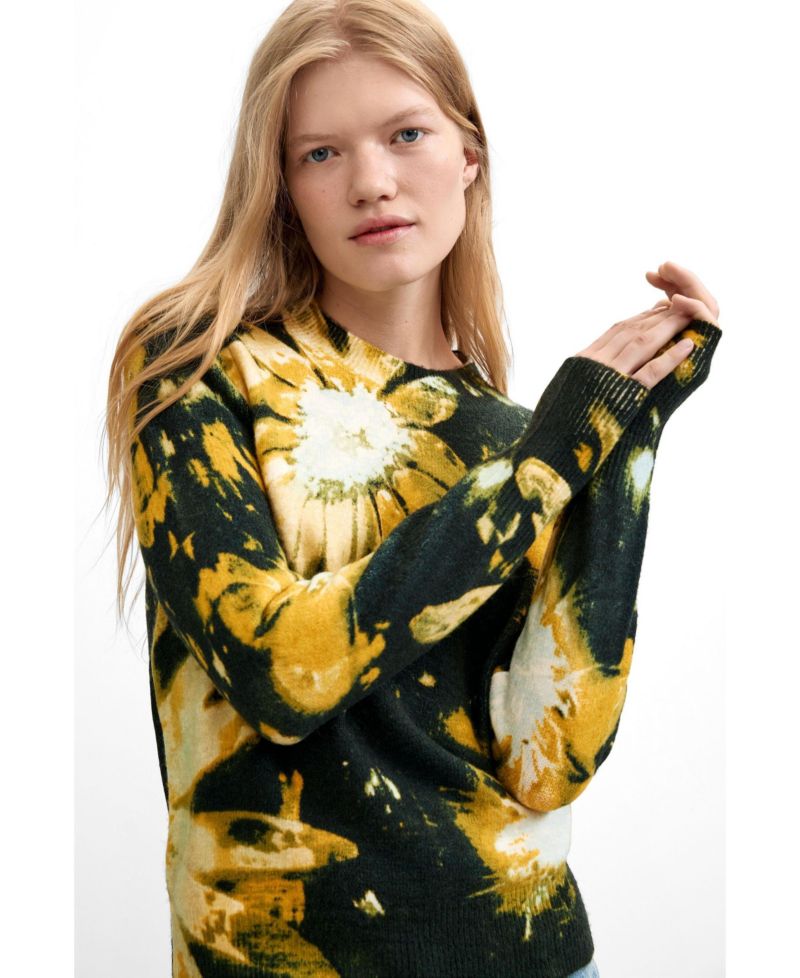 Women's Floral-Print Crew Neck Sweater