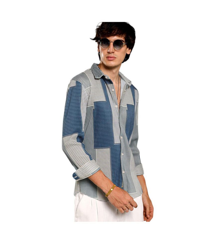 Men's Cloud Grey & Lapis Blue Retro-Pleat Shirt