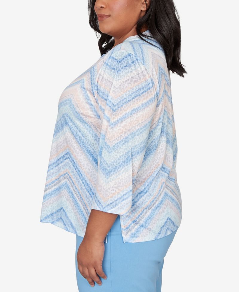 Plus Size St. Augustine Chevron Print Lace Trim Crew Neck Top