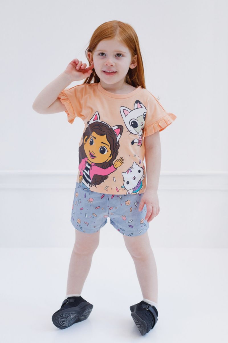 Little Girls Dreamworks T-Shirt and Chambray Shorts Outfit Set