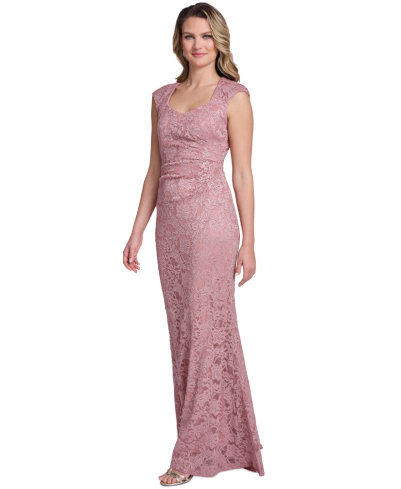 Women's Extended Cap-Sleeve Sweetheart Neck Side Tuck Gown