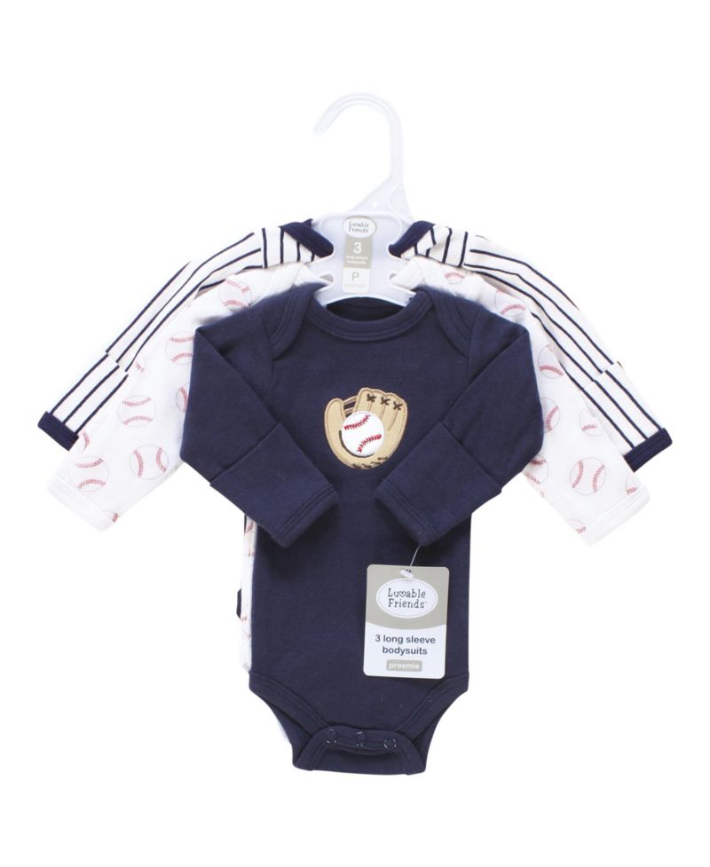 Baby Boys Preemie Long Sleeve Bodysuits 3pk - Baseball