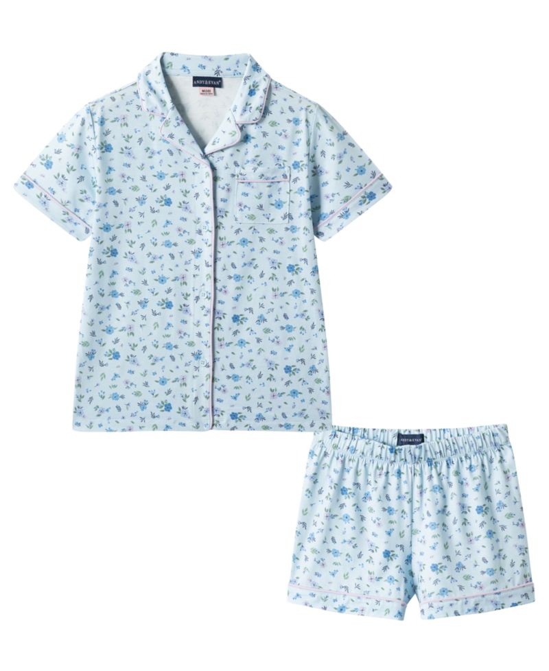 Girls' 6-16 Button-Down Shirt and Shorts, 2-Piece Pajama Set