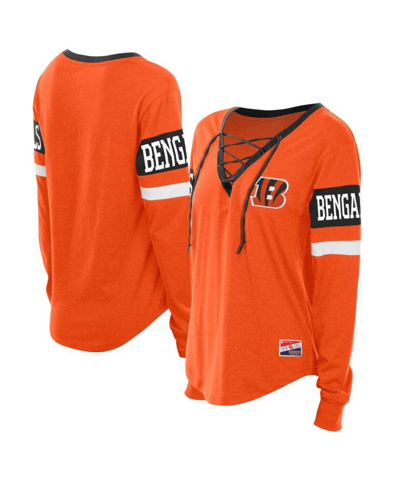 Women's Orange Cincinnati Bengals Throwback Lace-Up Long-Sleeve T-Shirt