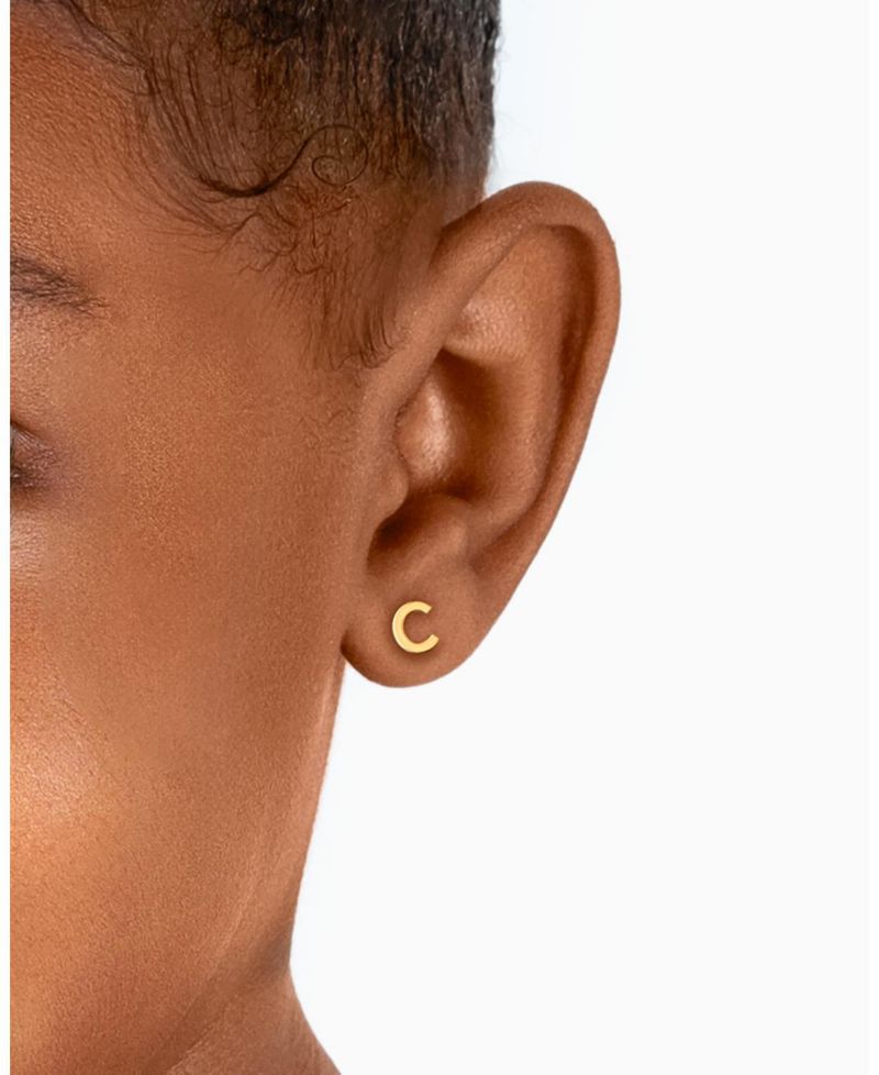 14K Gold Initial Stud Screw Back Earrings
