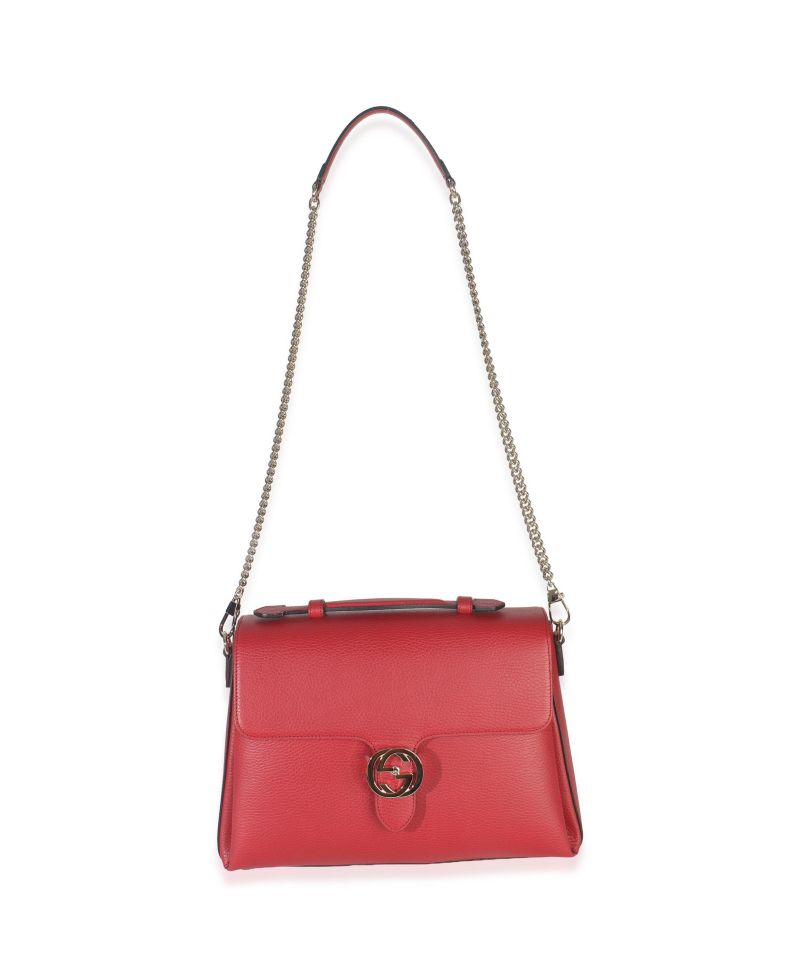 Red Dollar Calfskin Medium Interlocking G Top Handle Bag