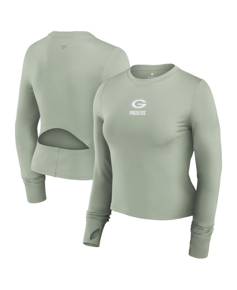 Women's Green Green Bay Packers Studio Fitted Long Sleeve Gym Top