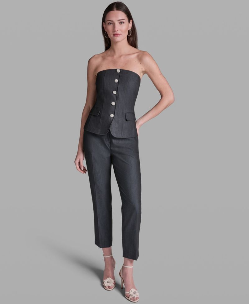 Women's Faux Denim Strapless Button-Front Top