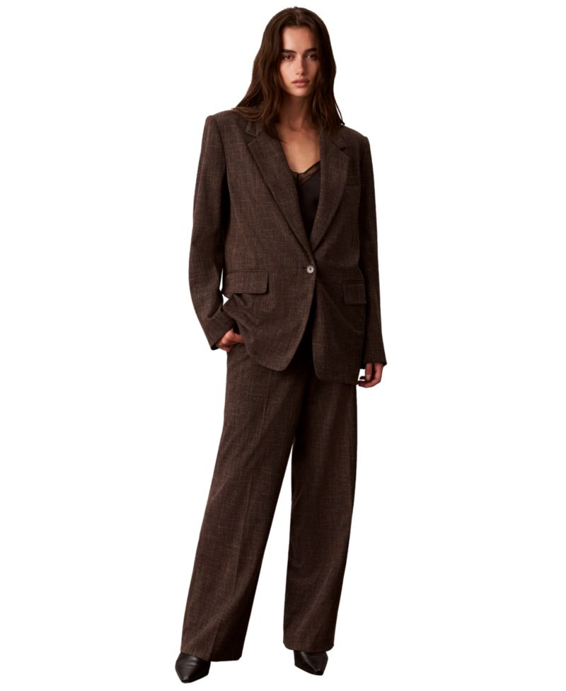 Women's Windowpane High-Rise Wide-Leg Pants