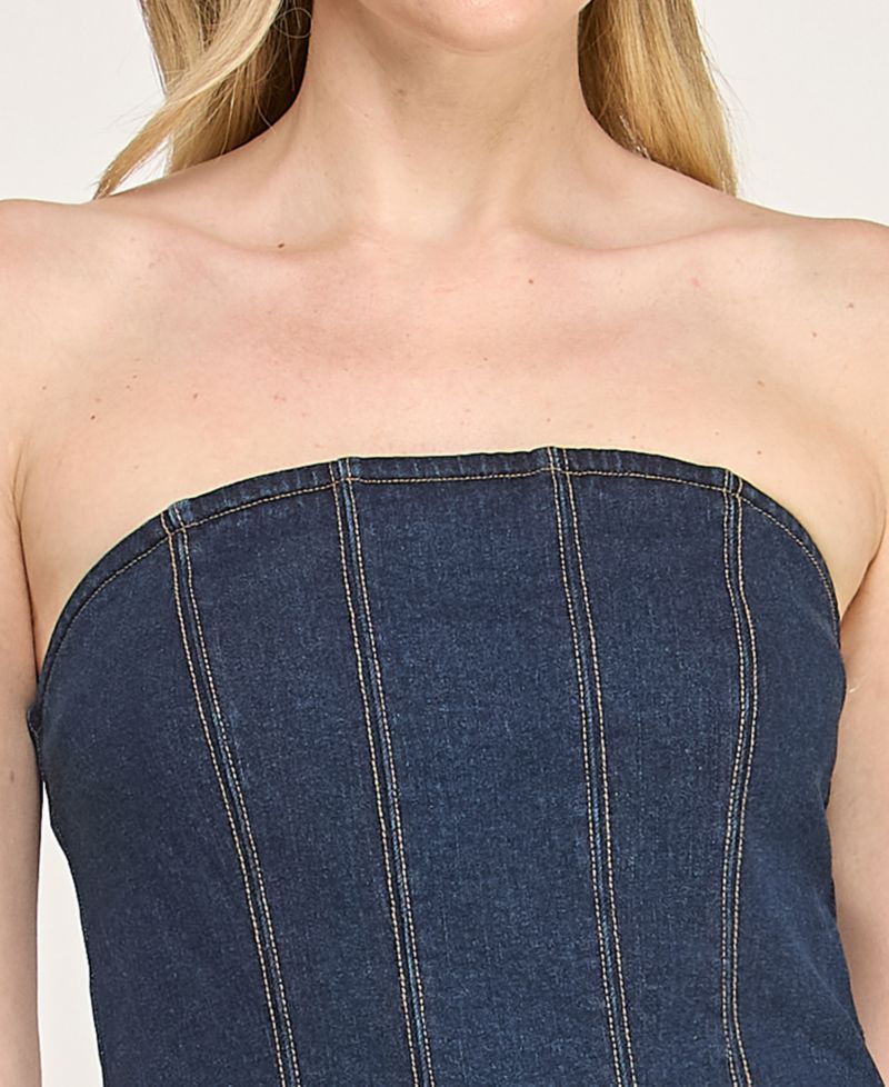 Juniors' Denim Strapless Mini Dress