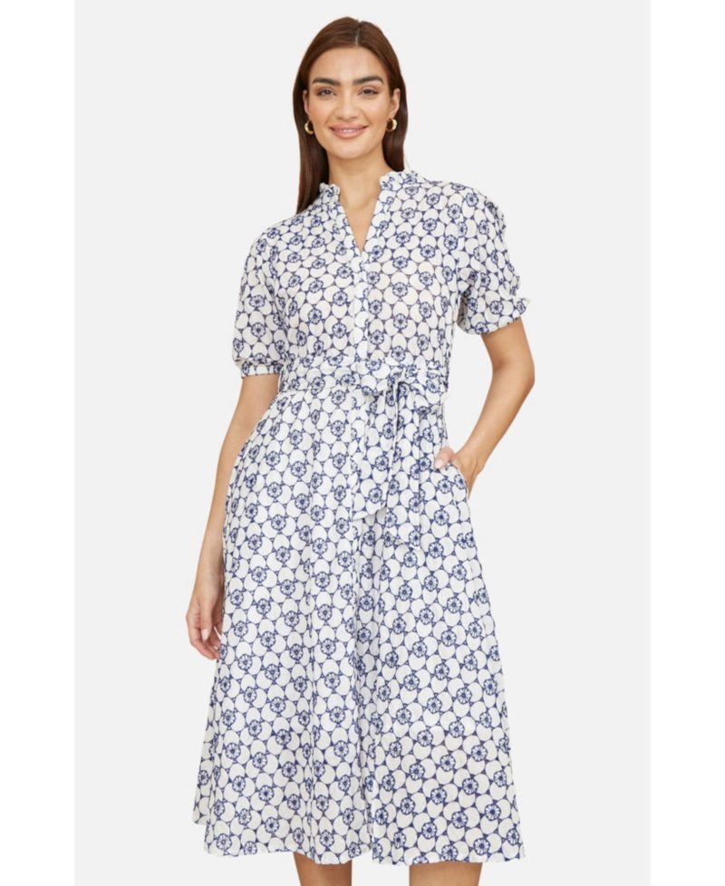 Women's Broderie Anglaise Midi Shirt Dress