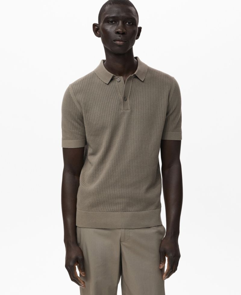 Men's Openwork Knitted Cotton Polo Shirt