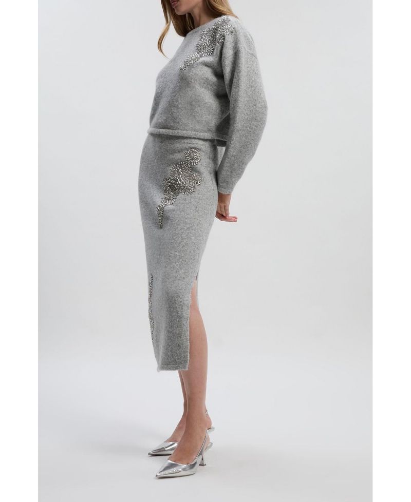 Women's Wool Embellished Pencil Midi Skirt