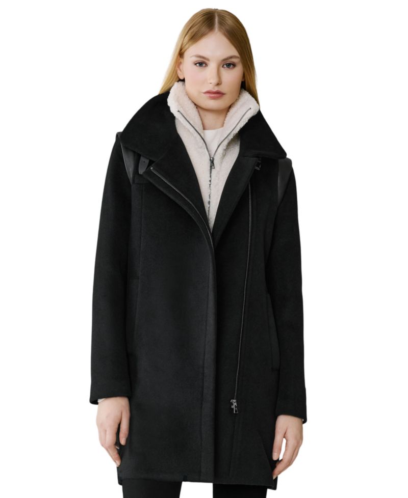 Women's Kiana Wool-Blend Notched-Collar Zipper Coat