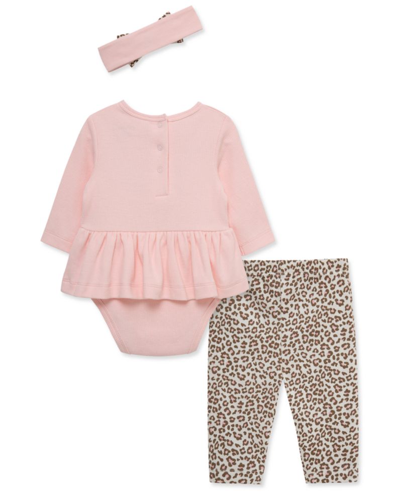 Baby Girls' Leopard Long-Sleeve Bodysuit, Pants and Headband, 3-Piece Set