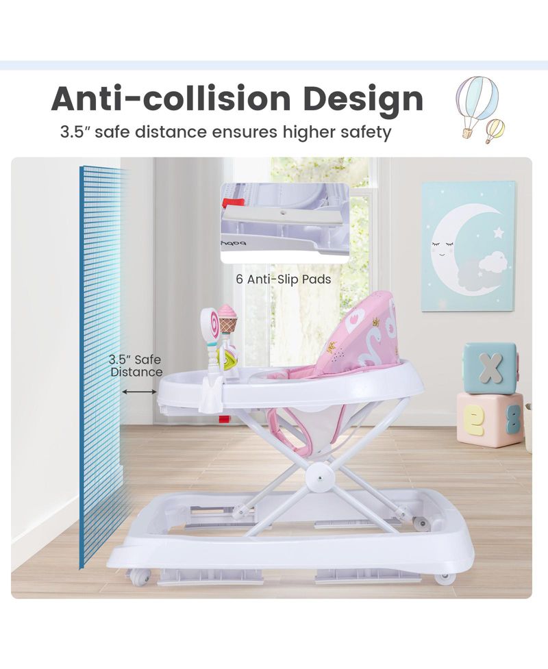 Foldable Baby Activity Walker with Adjustable Height and Detachable Seat Cushion