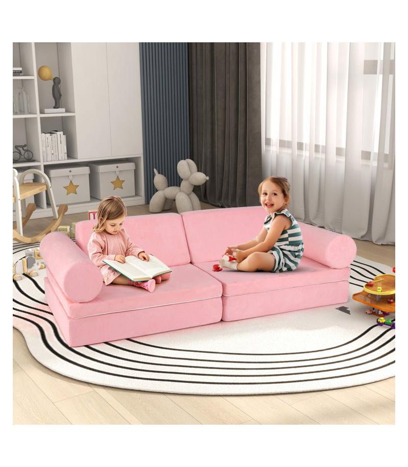 Modular 8-Piece Foam Play Couch for Kids with Plush Suede Covers – Perfect for Creative Play and Lounging
