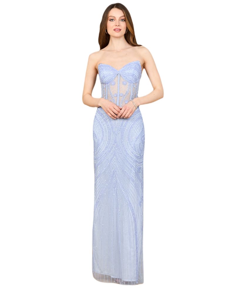 Women's 9927 - Beaded Corset Dress with Slit